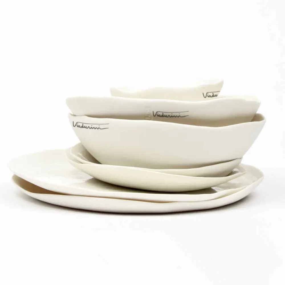 Viadurini Kitchen Teller Set-Luxus Design 24-teiliges weißes Porzellan Geschirr Service - Arciregale