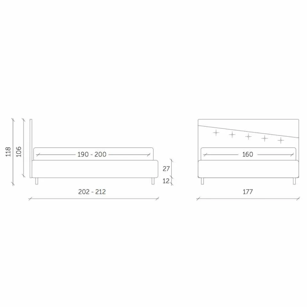 Viadurini Night Design Maßgeschneiderte Möbel|Polsterbetten-Luxus Doppelbett mit Box aus zweifarbigem Stoff Made in Italy - Carmelo