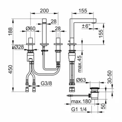 Viadurini Taps Waschbeckenarmaturen-Luxus Drei-Loch-Waschbeckenmischer aus Chrom-Messing - Girino