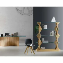 Viadurini Living Moderne Design Bücherregale-Luxusboden Bücherregal aus Glas und Eschenholz Made in Italy - Aspide