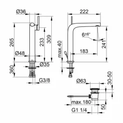 Viadurini Taps Waschbeckenarmaturen-Luxus-Einhebel-Waschbeckenmischer mit Messingablauf - Pinto