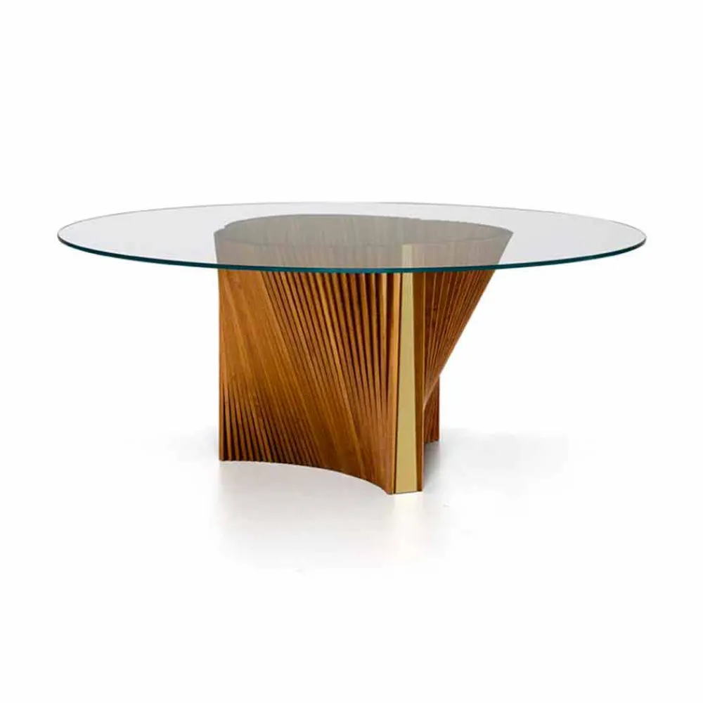 Viadurini Living Runde Tische-Luxus-Runder Tisch aus Glas und geölter Esche Made in Italy - Madame