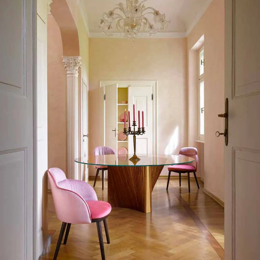 Viadurini Living Runde Tische-Luxus-Runder Tisch aus Glas und geölter Esche Made in Italy - Madame