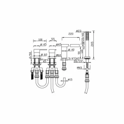 Viadurini Taps Badewannearmaturen-Made in Italy Design Messing 4-Loch-Badewannenmischer - Panela