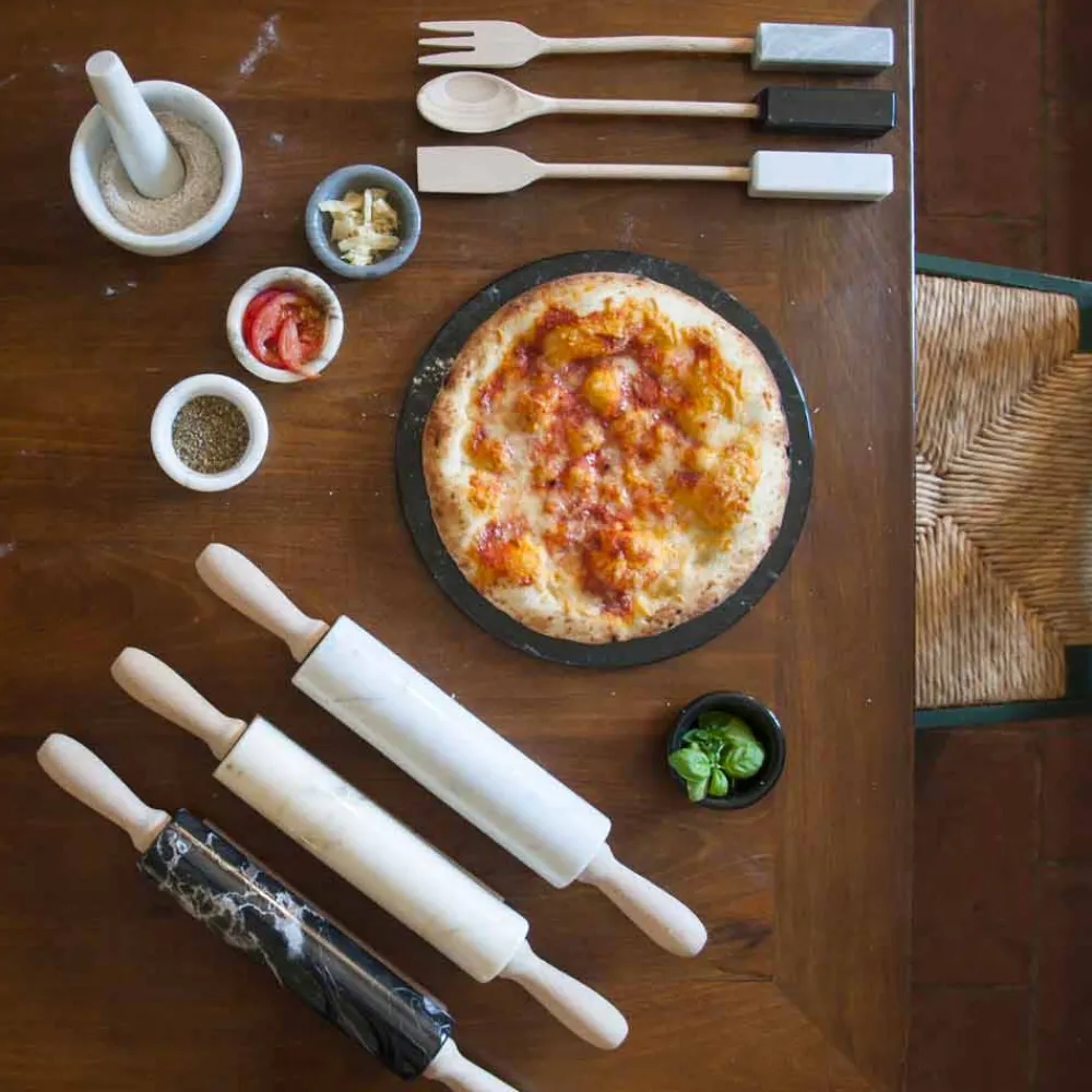 Viadurini Kitchen Küchenzubehör-Marmor Nudelholz mit Holzgriffen Made in Italy - Senni