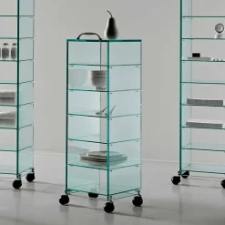 Viadurini Living Küchenzubehör|Moderne Design Bücherregale-Mehrzweck-Mobile mit Rollen, transparentes Glas Made in Italy - Versatilio