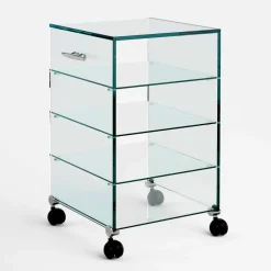 Viadurini Living Küchenzubehör|Moderne Design Bücherregale-Mehrzweck-Mobile mit Rollen, transparentes Glas Made in Italy - Versatilio