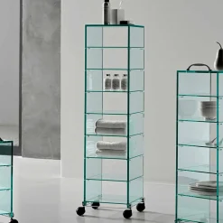Viadurini Living Küchenzubehör|Moderne Design Bücherregale-Mehrzweck-Mobile mit Rollen, transparentes Glas Made in Italy - Versatilio