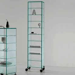 Viadurini Living Küchenzubehör|Moderne Design Bücherregale-Mehrzweck-Mobile mit Rollen, transparentes Glas Made in Italy - Versatilio