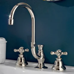 Viadurini Taps Waschbeckenarmaturen-Messing-Badezimmer-Waschtischarmatur 3 Löcher hoher Auslauf mit Ablauf - Ercolina