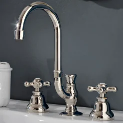 Viadurini Taps Waschbeckenarmaturen-Messing-Badezimmer-Waschtischarmatur 3 Löcher hoher Auslauf mit Ablauf - Ercolina