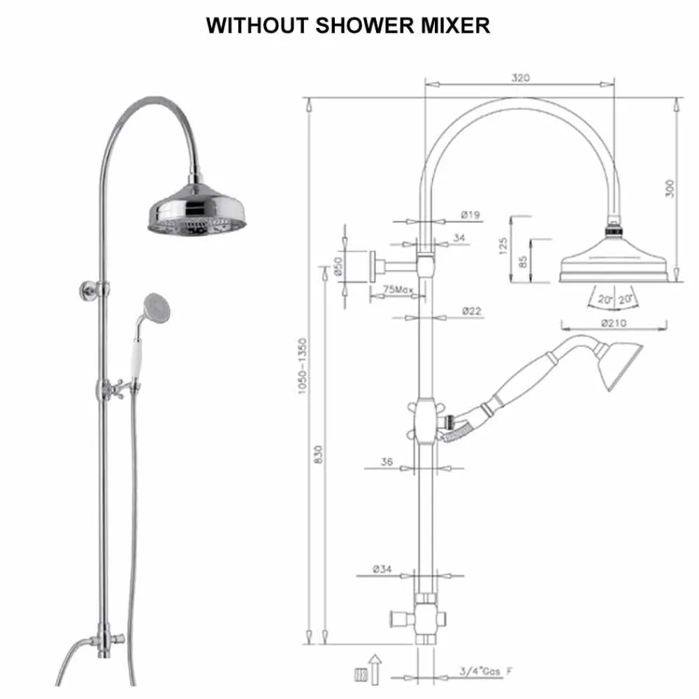 Viadurini Taps Duschsäulen-Messing-Duschsäule mit Duschkopf und Abs-Handbrause Made in Italy - Rimo