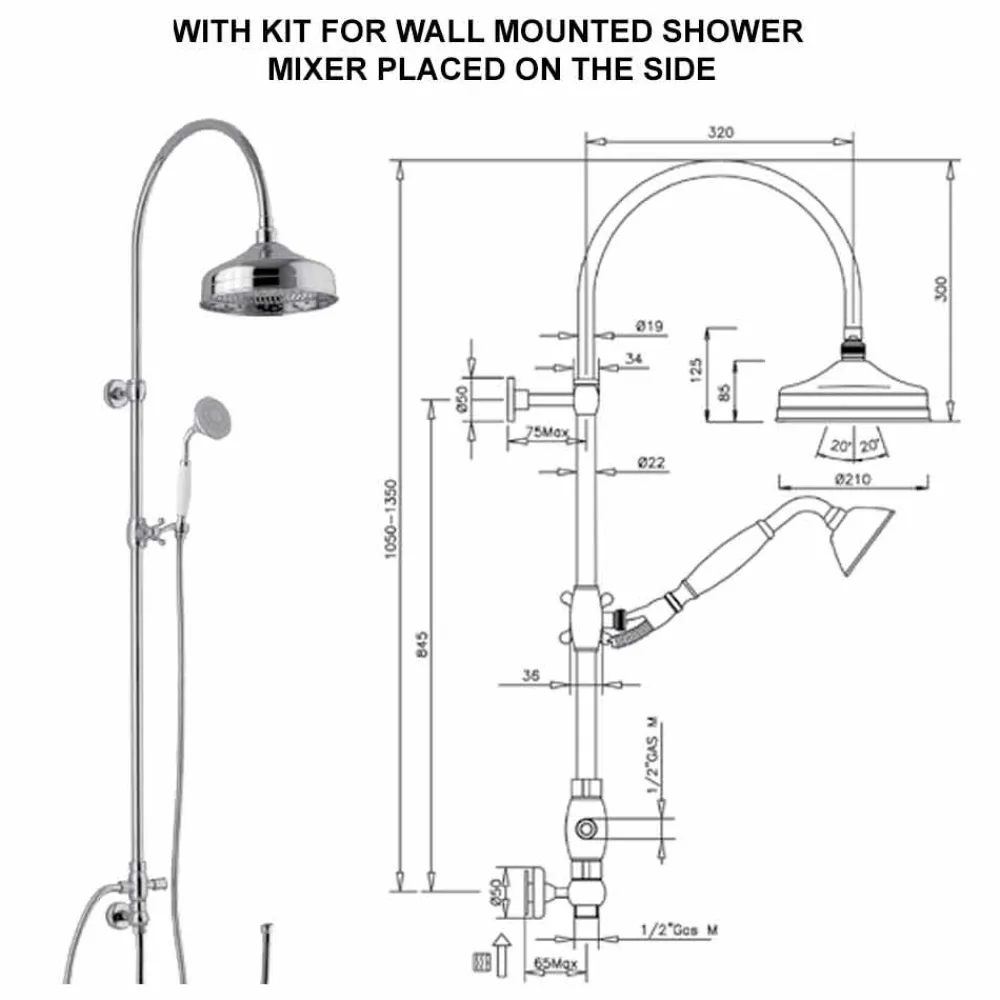 Viadurini Taps Duschsäulen-Messing-Duschsäule mit Duschkopf und Abs-Handbrause Made in Italy - Rimo