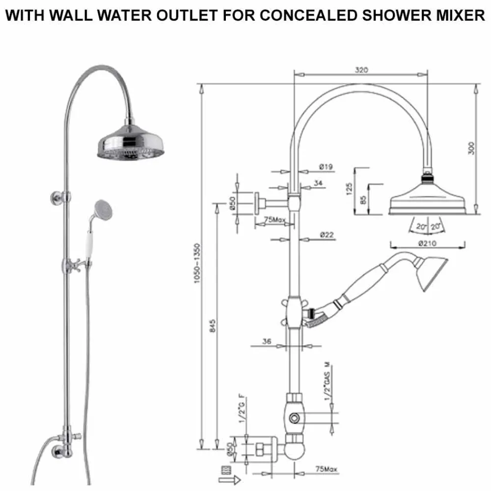 Viadurini Taps Duschsäulen-Messing-Duschsäule mit Duschkopf und Abs-Handbrause Made in Italy - Rimo