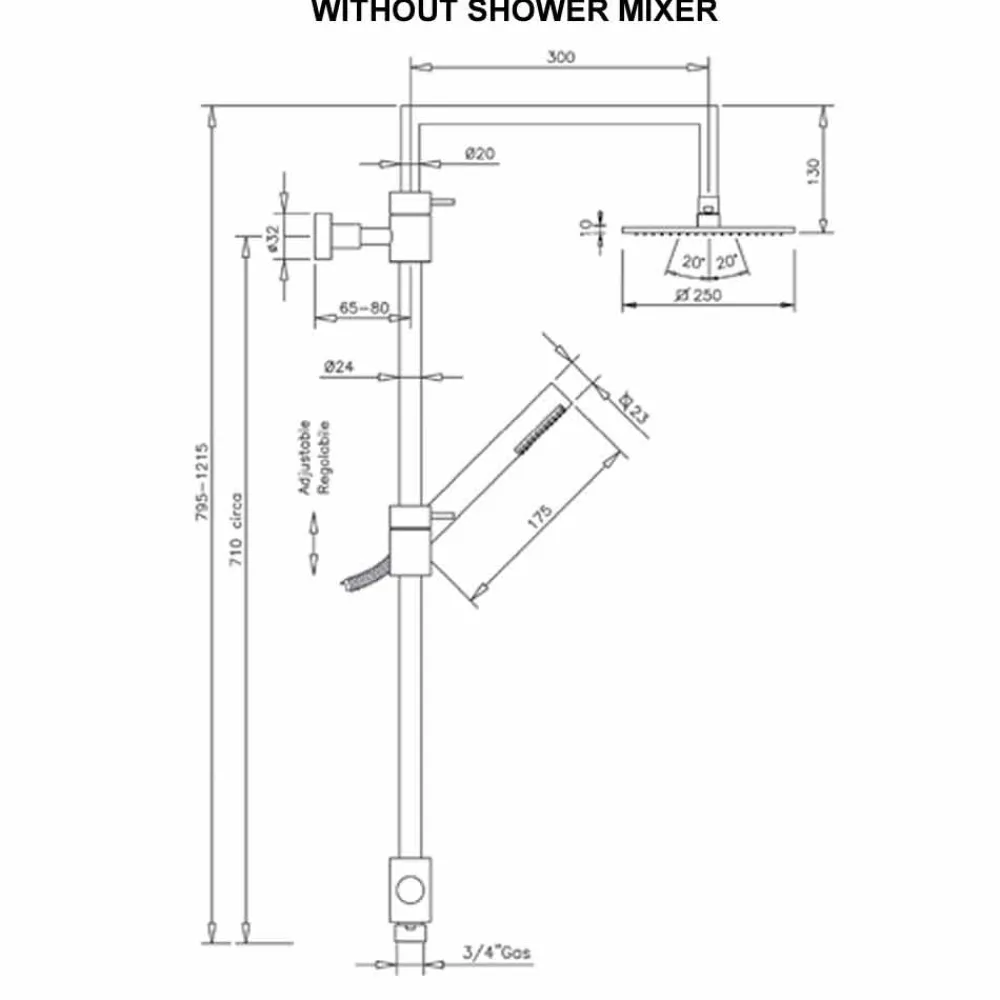 Viadurini Taps Duschsäulen-Messing-Duschsäule mit quadratischem Stahl-Duschkopf Made in Italy - Lipari