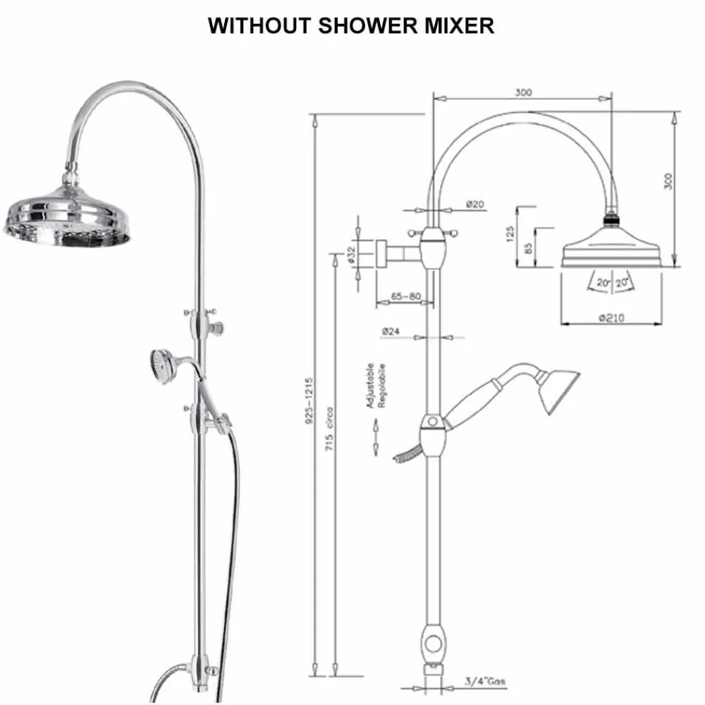 Viadurini Taps Duschsäulen-Messing-Duschsäule mit rundem Duschkopf und Handbrause Made in Italy - Brillo