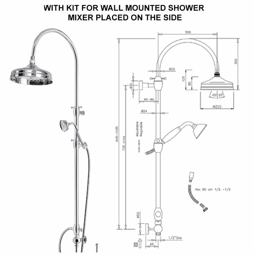 Viadurini Taps Duschsäulen-Messing-Duschsäule mit rundem Duschkopf und Handbrause Made in Italy - Brillo
