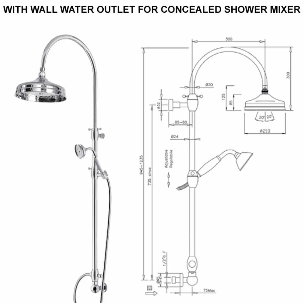 Viadurini Taps Duschsäulen-Messing-Duschsäule mit rundem Duschkopf und Handbrause Made in Italy - Brillo