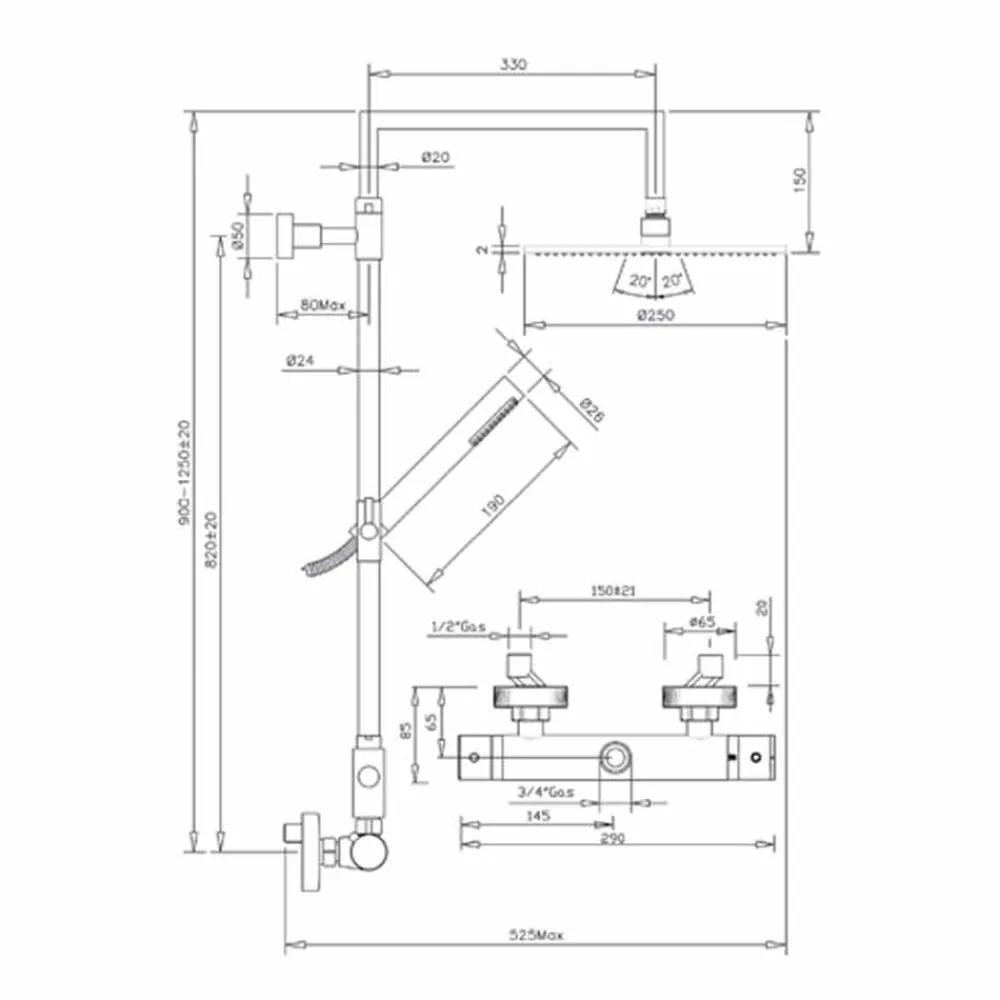 Viadurini Taps Duschsäulen-Messing-Duschsäule mit rundem ultradünnen Duschkopf Made in Italy - Merio