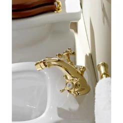 Viadurini Taps Bidetarmaturen-Messing-Einloch-Wasserhahn für Bidet Klassische Schmetterlingsgriffe - Fioretta