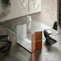 Viadurini Living Esstische Nach Mass|Esstische-Metall- und Marmortisch mit luxuriöser Glasplatte Made in Italy - Minera