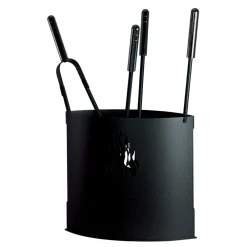 Viadurini Fire Design Kaminbesteck-Metall-Kaminwerkzeughalter mit 4 Zubehörteilen, hergestellt in Italien – Canarino