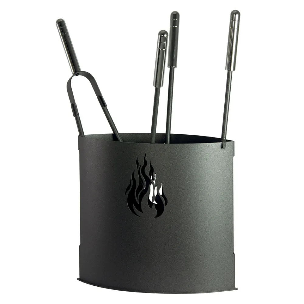 Viadurini Fire Design Kaminbesteck-Metall-Kaminwerkzeughalter mit 4 Zubehörteilen, hergestellt in Italien – Canarino