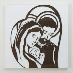 Viadurini Decor Religiöse Bilder-Mit Lasergravur gefertigte Tafel mit Darstellung des heiligen Josef und der Familie – Hina
