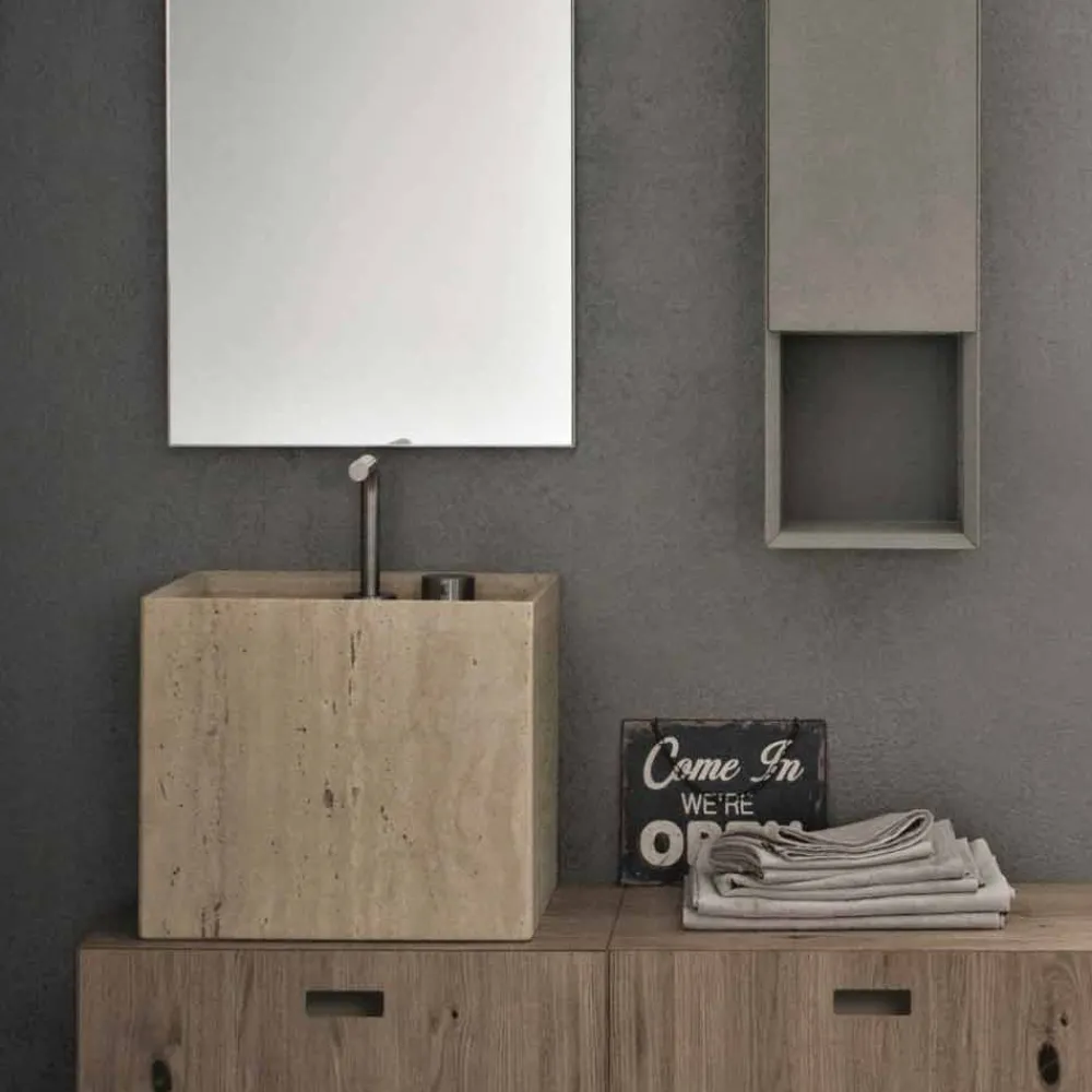 Viadurini Bathroom Steinwaschbecken-Modern Square High Design Arbeitsplatte Stein Badezimmer Waschbecken - Farartlav2