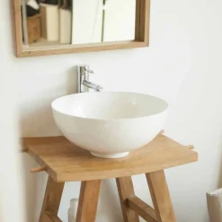 Viadurini Bathroom Badmöbel Hängend-Moderne Badezimmerkonsole aus natürlichem Teakholz mit seitlichen Haken - Zacary