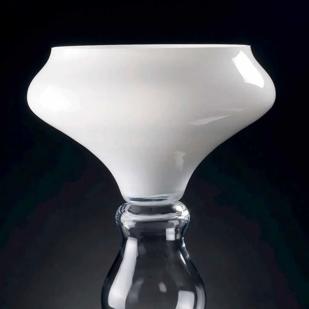 Viadurini Living Deko Vasen-Moderne dekorative Vase aus weißem und transparentem Glas Made in Italy - Vulcano