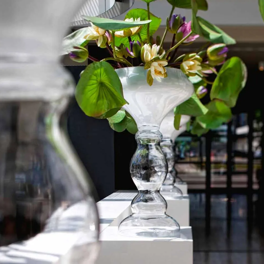 Viadurini Living Deko Vasen-Moderne dekorative Vase aus weißem und transparentem Glas Made in Italy - Vulcano