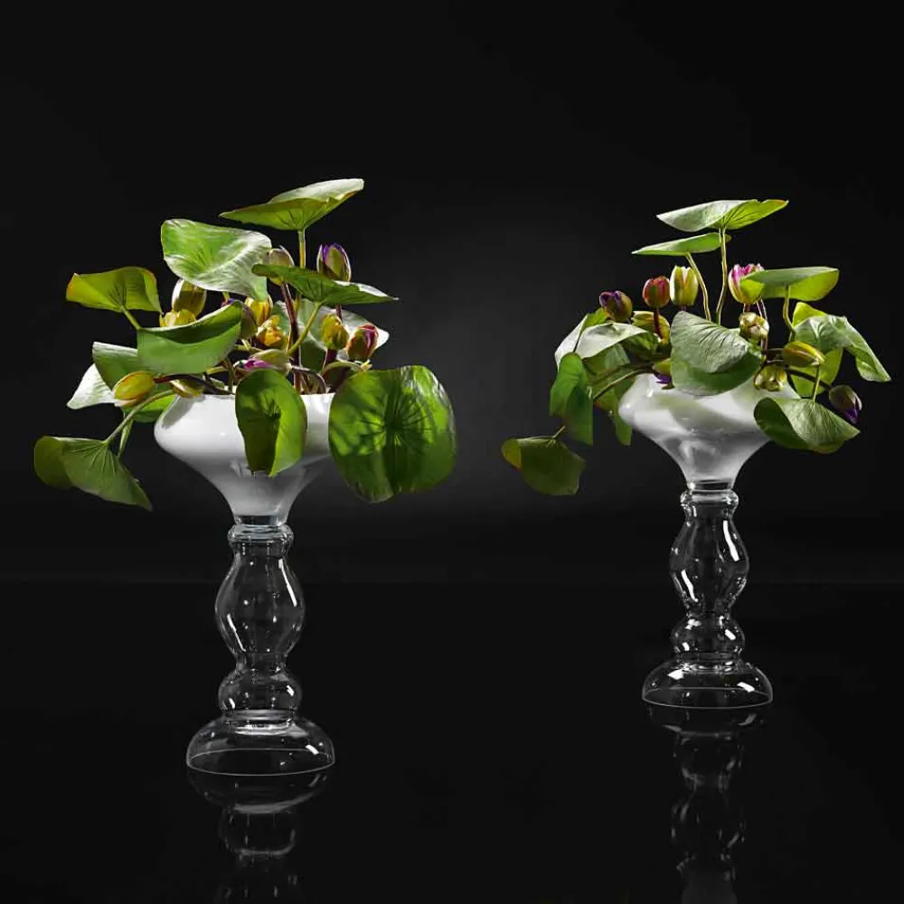 Viadurini Living Deko Vasen-Moderne dekorative Vase aus weißem und transparentem Glas Made in Italy - Vulcano