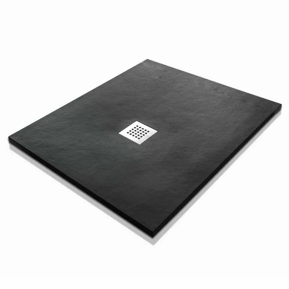 Viadurini Bathroom Rechteckige Duschwannen-Moderne Duschwanne 90x80 in Harz-Effekt Stein und Stahl - Domio