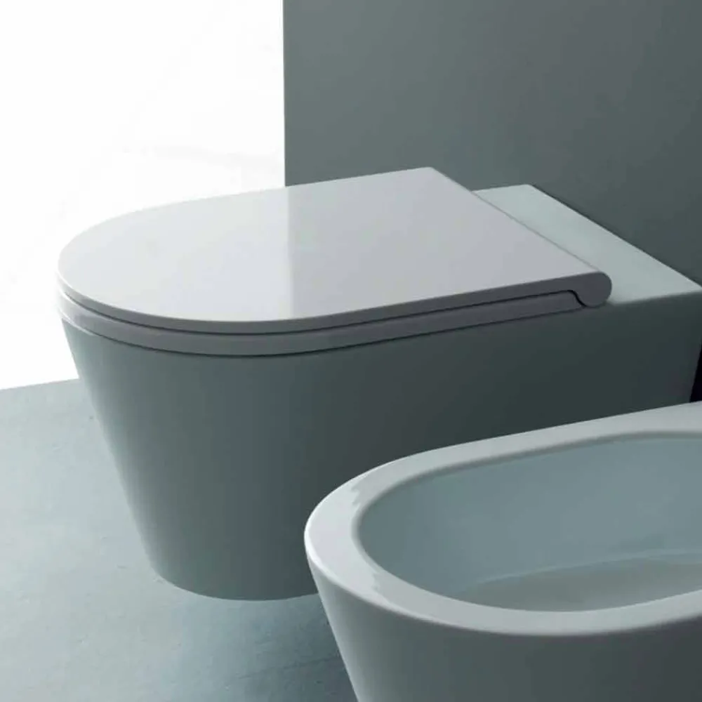 Viadurini Bathroom Wc-Moderne hängende Toilettenschüssel aus Keramik Sun Round 57x37 Italy