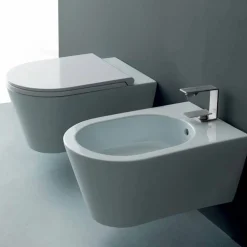 Viadurini Bathroom Wc-Moderne hängende Toilettenschüssel aus Keramik Sun Round 57x37 Italy