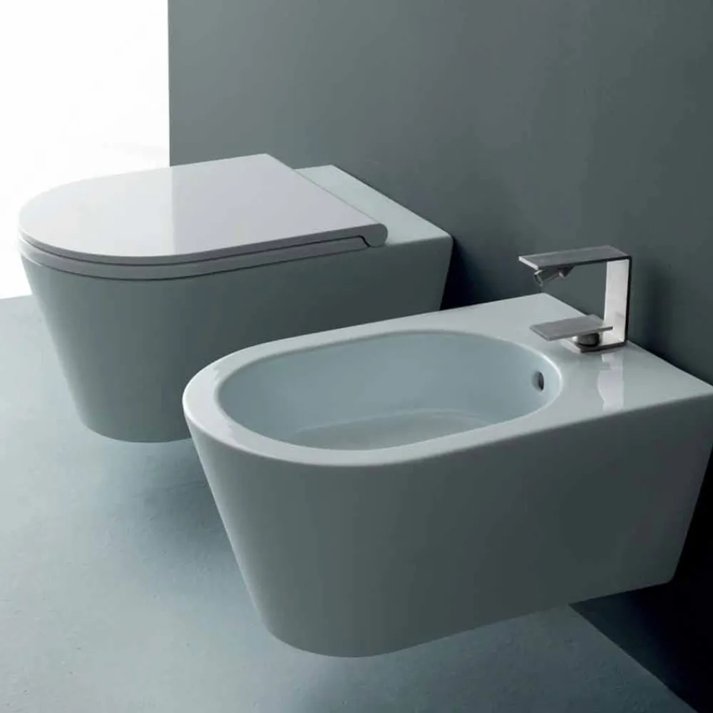 Viadurini Bathroom Wc-Moderne hängende Toilettenschüssel aus Keramik Sun Round 57x37 Italy