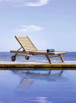 Viadurini in the Garden Sonnenliegen-Moderne Liege Garten Teak Sonnenliege mit Rädern - Kanarienvogel