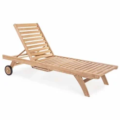 Viadurini in the Garden Sonnenliegen-Moderne Liege Garten Teak Sonnenliege mit Rädern - Kanarienvogel