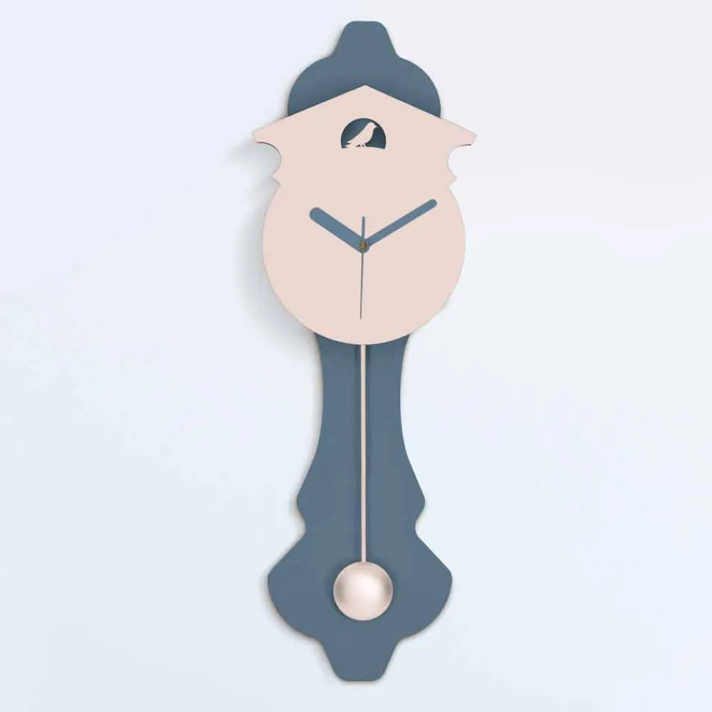 Viadurini Time Design Wanduhren-Moderne Pendeluhr in grauem und rosa Designholz - Kuckuck