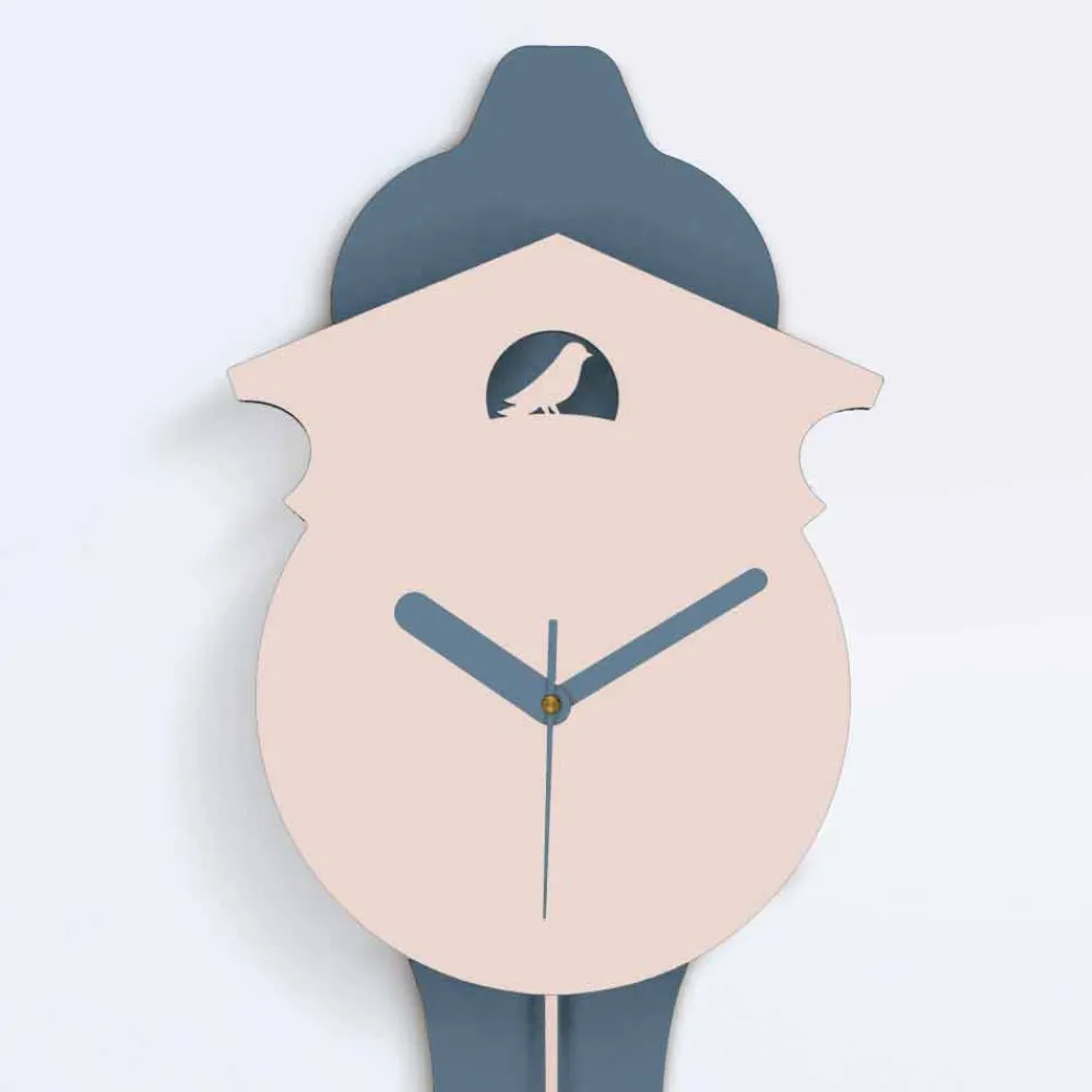 Viadurini Time Design Wanduhren-Moderne Pendeluhr in grauem und rosa Designholz - Kuckuck