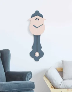 Viadurini Time Design Wanduhren-Moderne Pendeluhr in grauem und rosa Designholz - Kuckuck