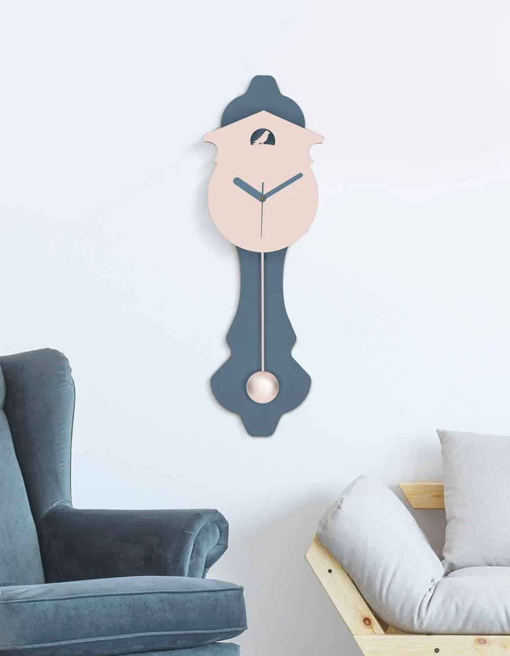 Viadurini Time Design Wanduhren-Moderne Pendeluhr in grauem und rosa Designholz - Kuckuck