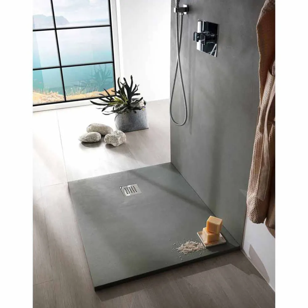 Viadurini Bathroom Rechteckige Duschwannen-Moderne rechteckige Duschwanne in Harzbetoneffekt 90x70 cm - Cupio