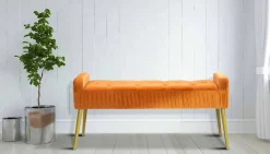 Viadurini Living Moderne Wohnzimmerbank-Moderne rostfarbene rechteckige Bank aus Stoff und Holz - Zack