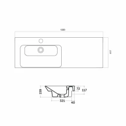 Viadurini Bathroom Keramikwaschbecken-Moderne Spüle zur Wandmontage und linker Wandeinsatz aus Keramik Maida