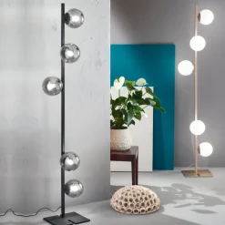 Viadurini Lighting Moderne Stehlampen-Moderne Stehlampe aus schwarzem oder goldenem Metall und mundgeblasenem Glas - Birga