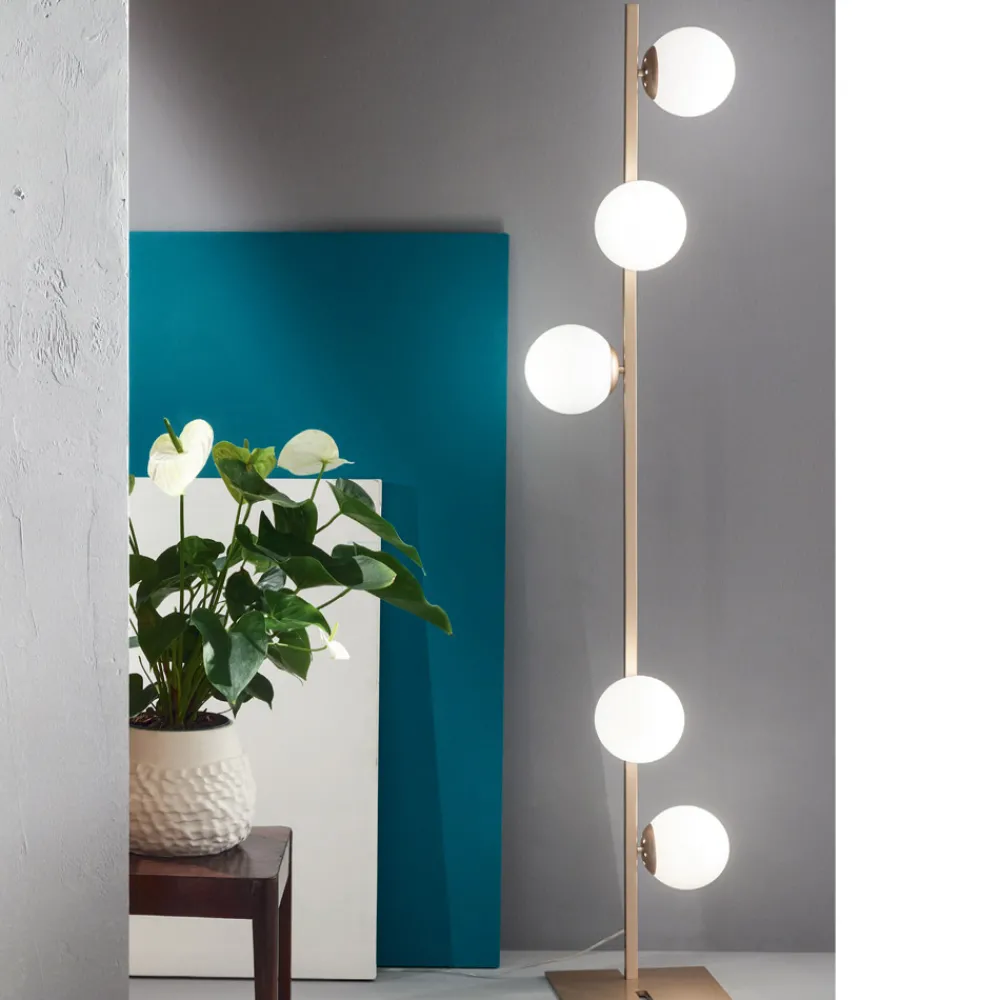Viadurini Lighting Moderne Stehlampen-Moderne Stehlampe aus schwarzem oder goldenem Metall und mundgeblasenem Glas - Birga
