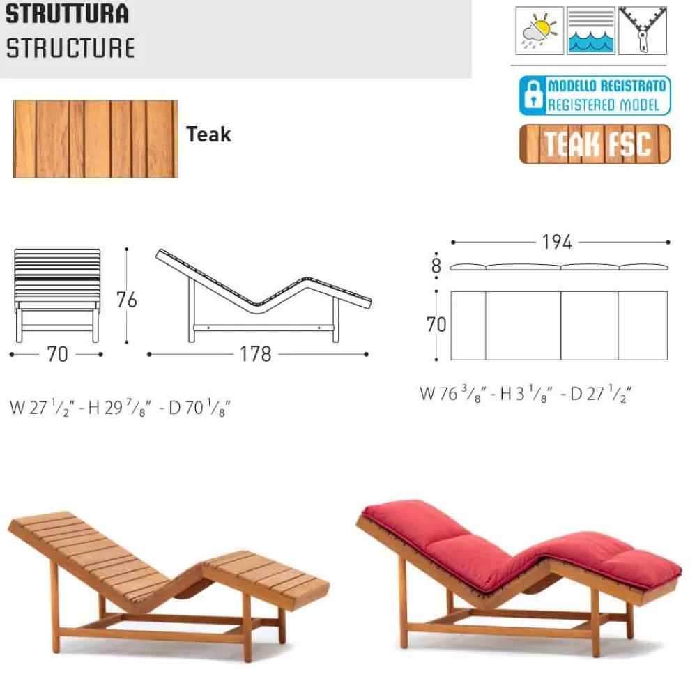 Varaschin Sonnenliegen-Moderne Teak Sonnenliege für Indoor und Outdoor Barcode