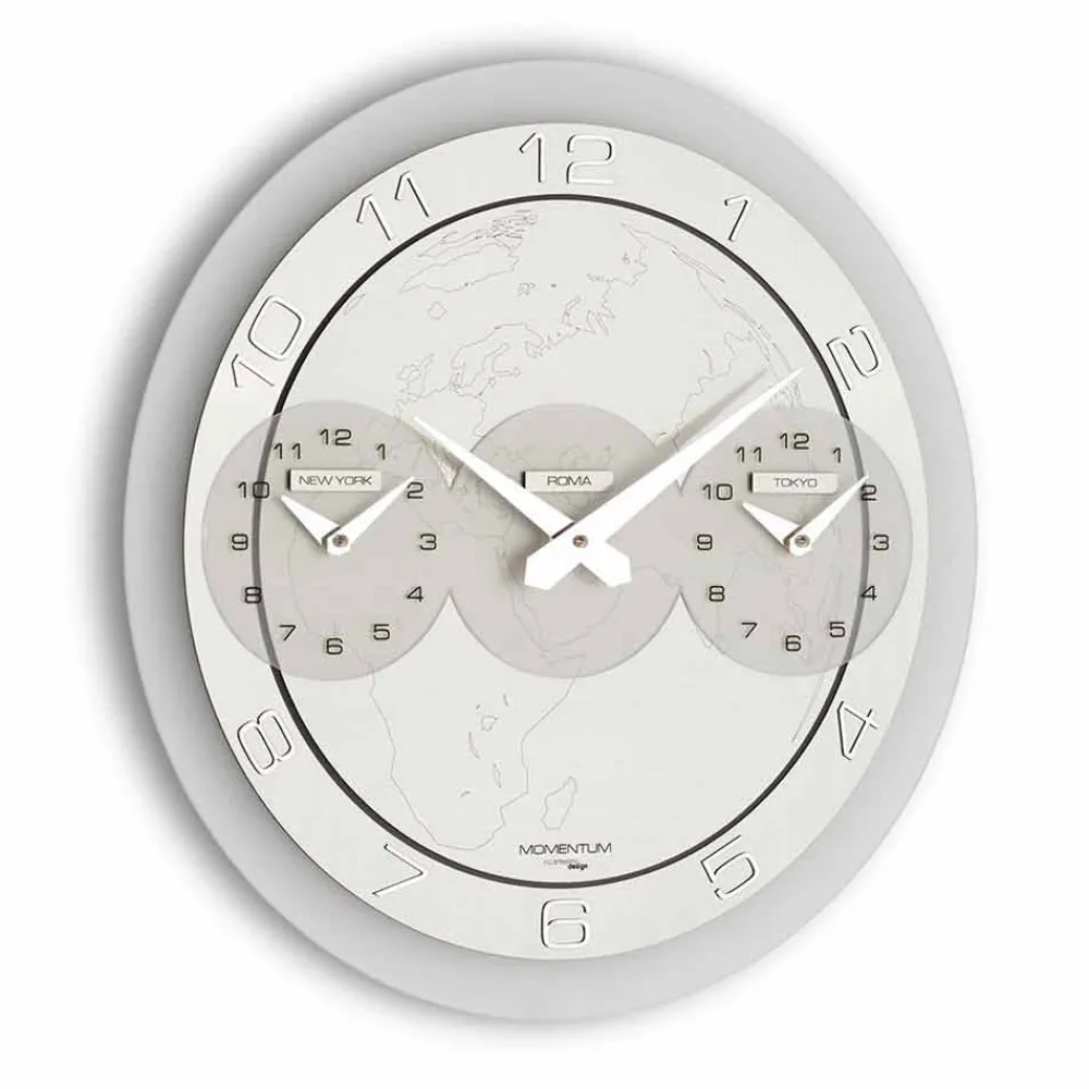 Viadurini Time Design Wanduhren-moderne Zeitzonen Wanduhr aus Mineralglas Dininhot Modell